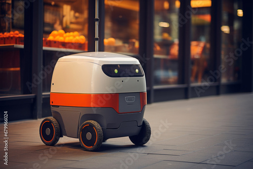 Modern futuristic robot delivery. Future bot. Technology concept