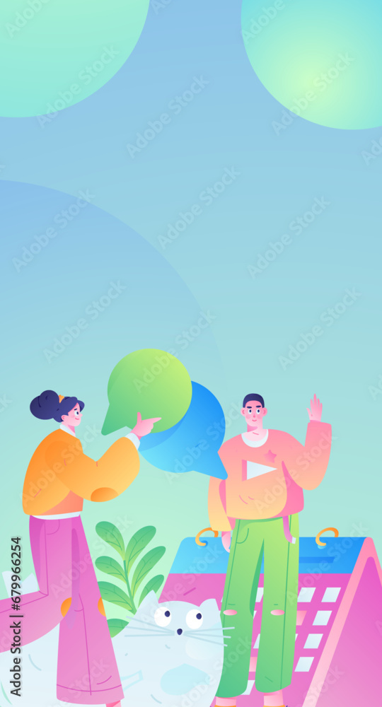 Virtual characters social communication concept business flat vector hand drawn illustration
Virtual characters social communication concept business flat vector hand drawn illustration