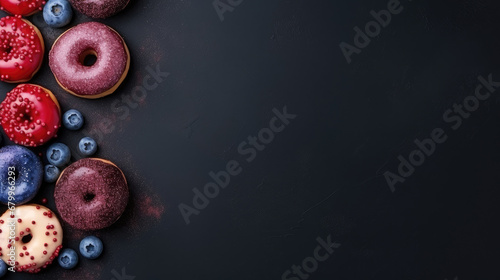 donuts on dark background, copy space