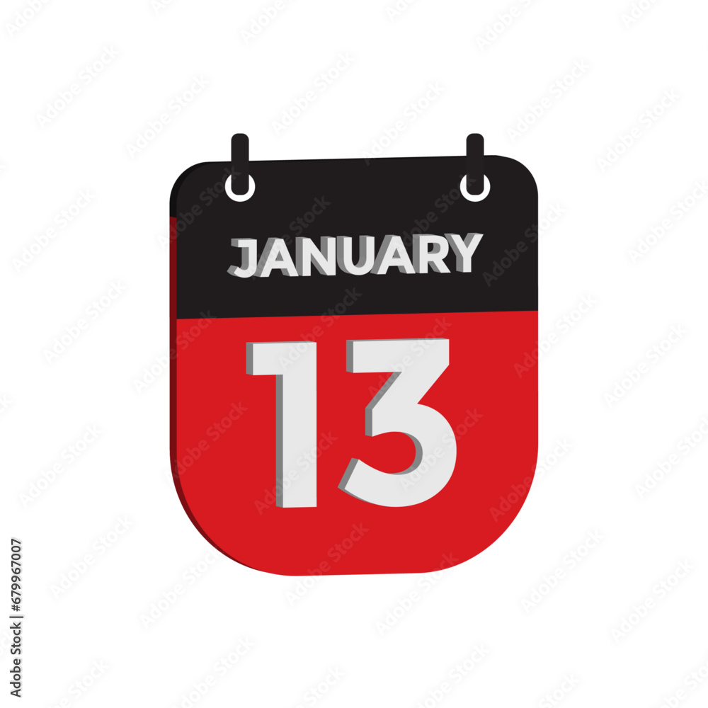 January 13 calendar reminder 3d. daily date reminder vector January 13 calendar reminder 3d. daily date reminder vector