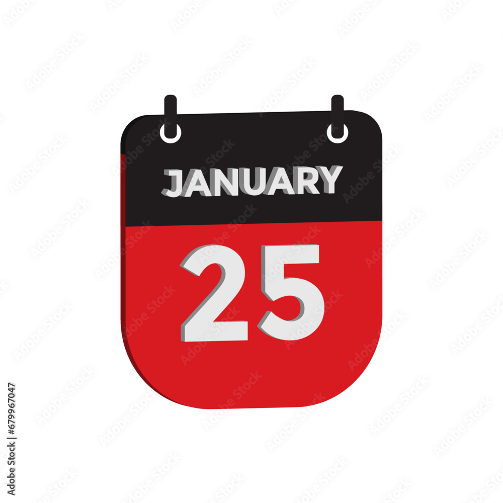 Fototapeta premium January 25 calendar reminder 3d. daily date reminder vector