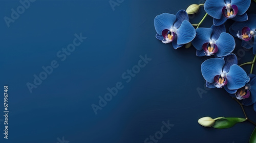 dark blue orchid on blue background, beautiful orchid on dark blue background,with copy space