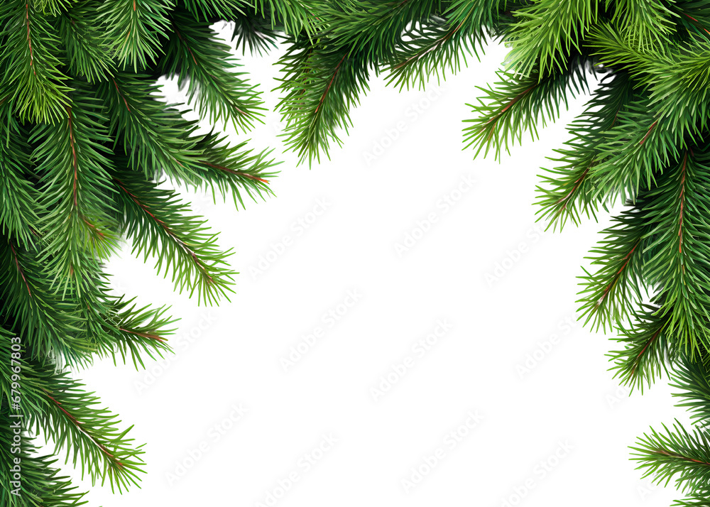 Christmas tree branches frame on white background Christmas tree branches frame on white background