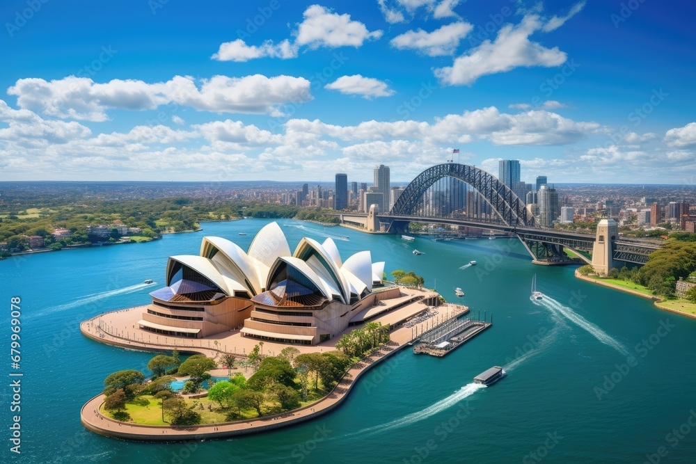 Sydney Opera House and Sydney Harbour Bridge in a beautiful summer day