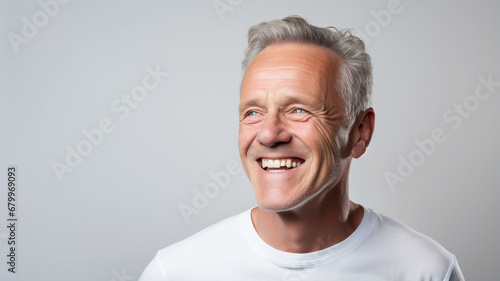 Happy mature man on a solid background