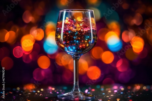close-up of Colorful wine glass on bokeh background.