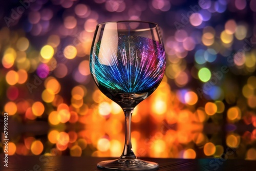 close-up of Colorful wine glass on bokeh background.