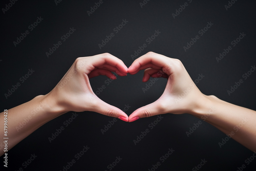 Obraz premium Two people making love shape with hands. Symbol of love