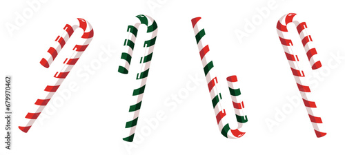 Sweet candy from a Christmas candy cane in red and white and green stripes. An empty Christmas and New Year template. Vector cartoon illustration isolated on a white background.