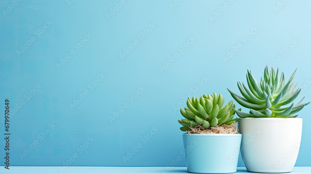 Succulents with blue background with copy space for text, Succulents with blue background with copy space for text,