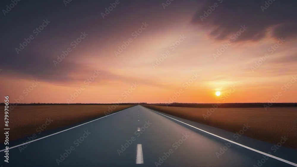 Endless Horizons: Panoramic Views of an Empty Sunset Road