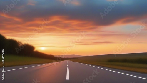 Tranquil Twilight: High-Quality Capture of an Empty Asphalt Road and Gorgeous Sunset © Kobirul