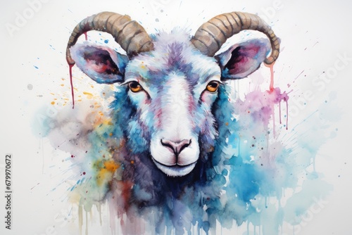 watercolor Sheep Cute sheep watercolor illustrations Cute goat hand-painted watercolor animals photo