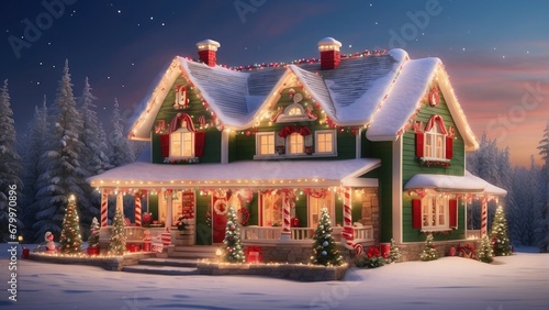 christmas house in the snow photo