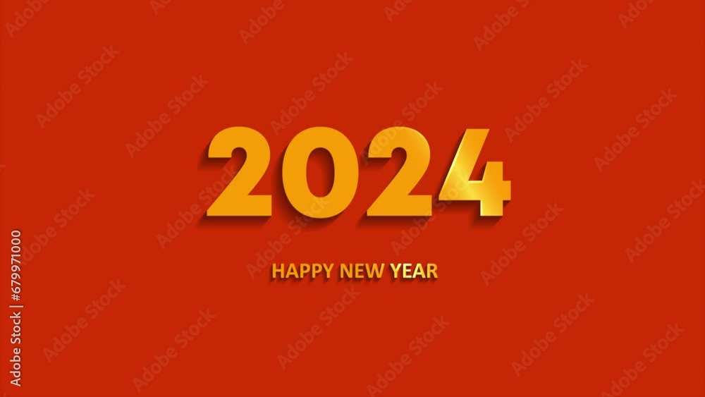 golden happy new year 2024 text isolated on red background, 4K animation golden happy new year 2024 text isolated on red background, 4K animation