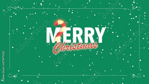 Merry Christmas with candy on green gradient, motion holidays and winter style background for New Year and Merry Christmas