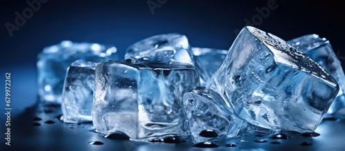 block of ice cubes isolated on copy space background