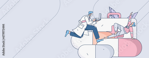 Medical characters fighting the epidemic flat vector concept operation hand drawn illustration
