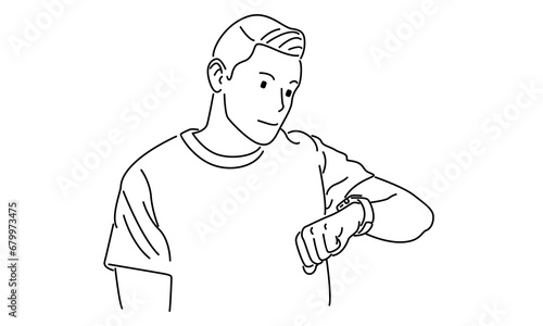 line art of businessman looking at his watch