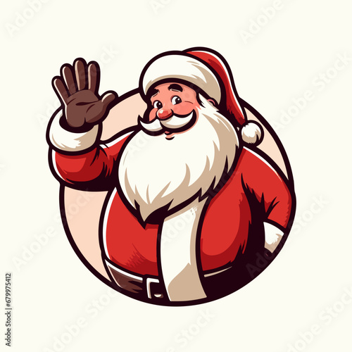 Cute Cartoon Vector illustration of a happy smiling santa claus waving out from circle, cartoon santa claus logo. Ai Generated