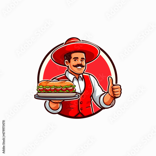 A cartoon illustration of man serving doner logo, doner logo illustration