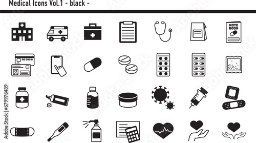 医療アイコンセットA　02　黒