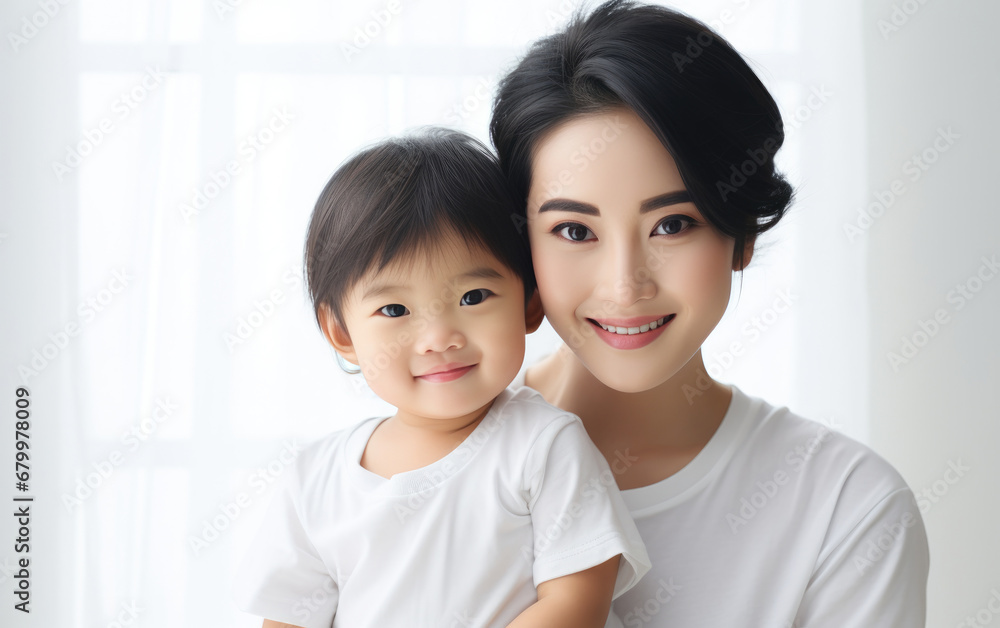 Fashion mother holding her kid on white background, love concept Fashion mother holding her kid on white background, love concept