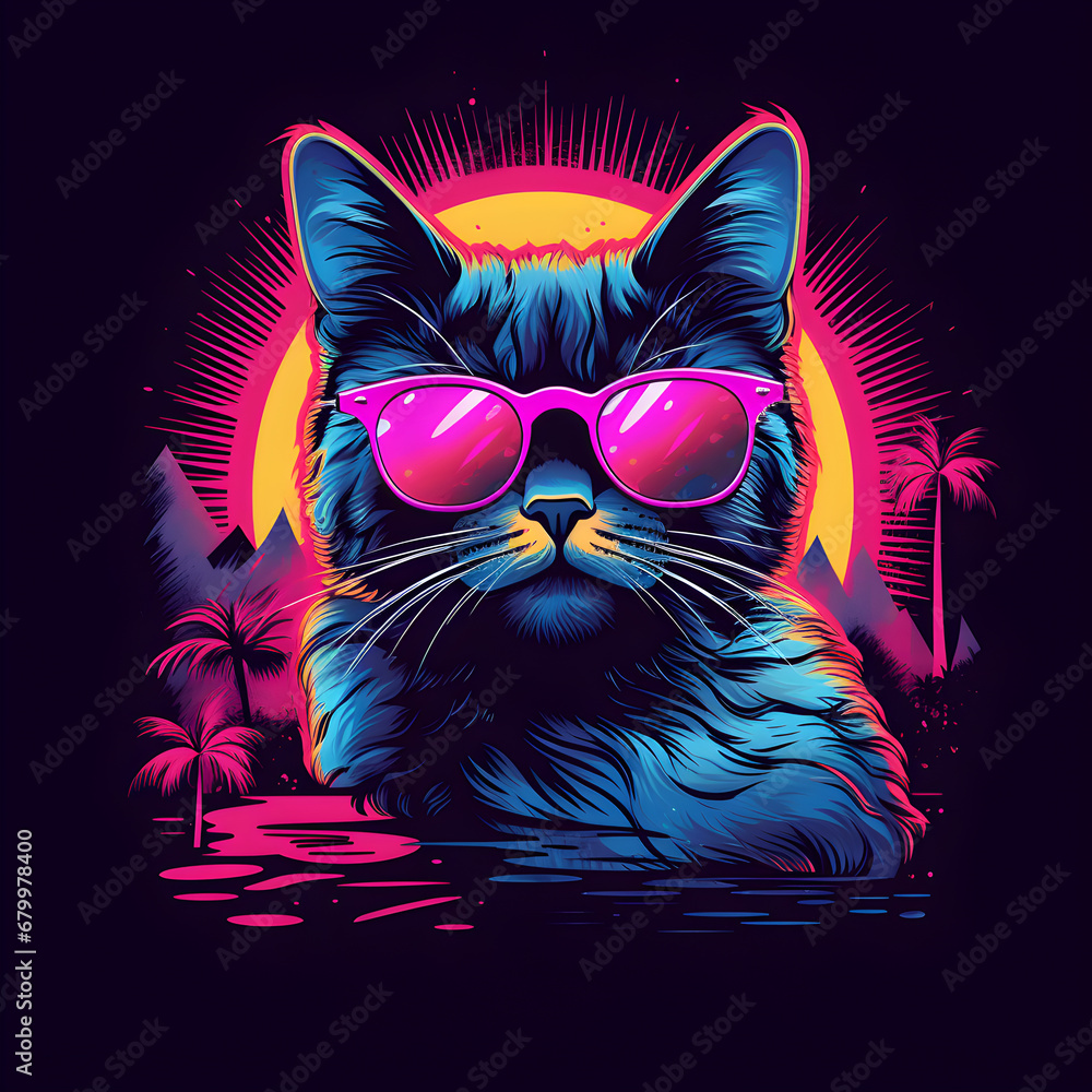 a cool cat pink vivid retro style