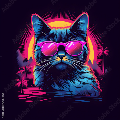 a cool cat pink vivid retro style © ABSTRACT_STUDIO
