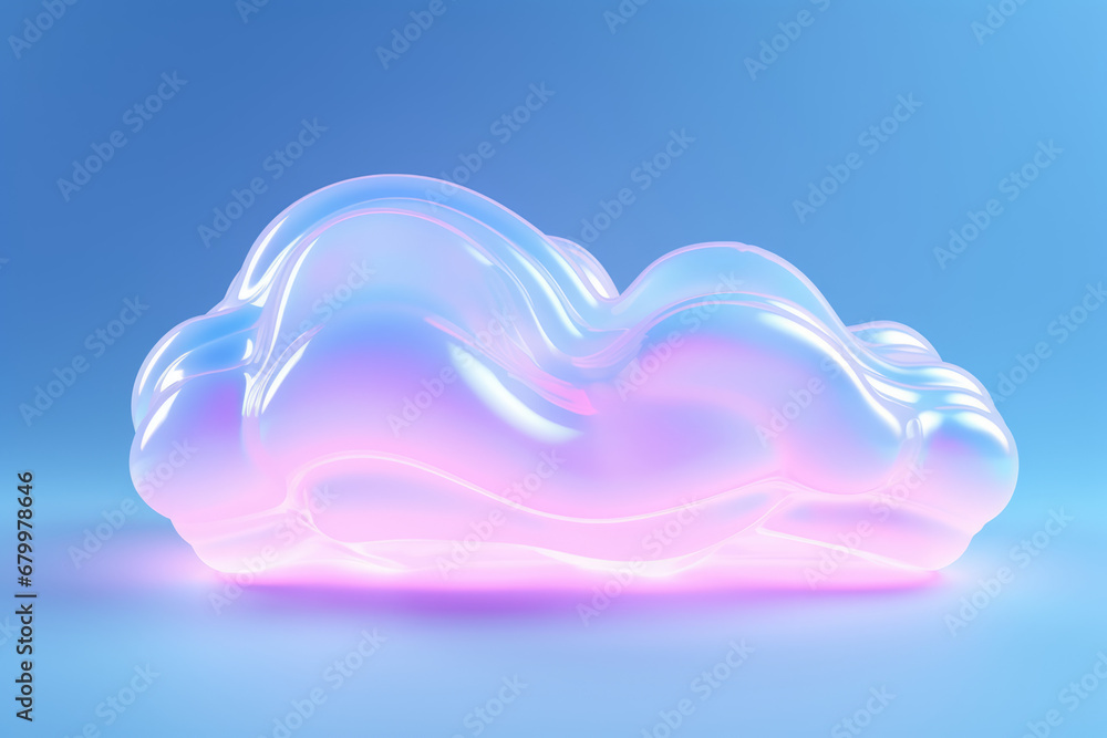 3d rendering, abstract blue cloud glowing from inside with pink neon light