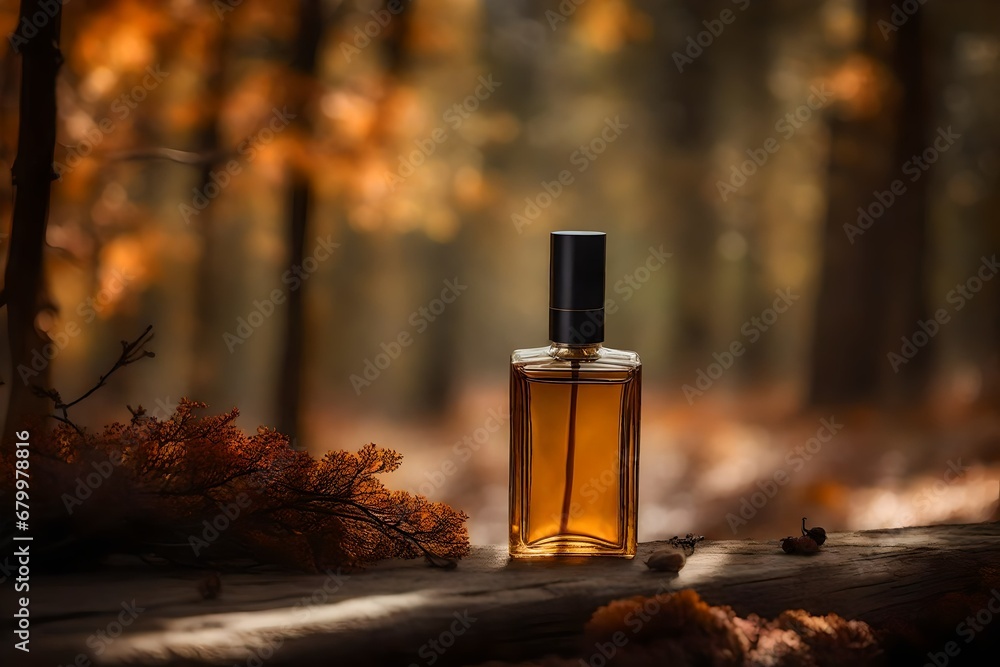 rectangular perfume flacon in autumn forest soil rectangular perfume flacon in autumn forest soil