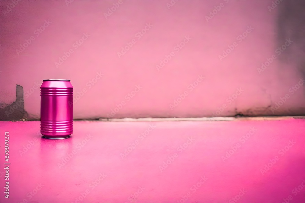 pink colored regular 33cl beverage can,painted concrete wall background , blank packaging advertising template pink colored regular 33cl beverage can,painted concrete wall background , blank packaging advertising template