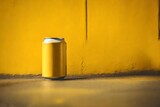 yellow colored  beverage can , blank packaging , concrete background