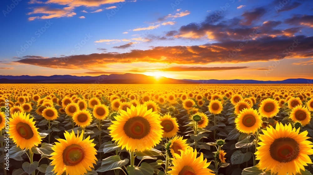 A field of sunflowers stretched as far as the eye could see,