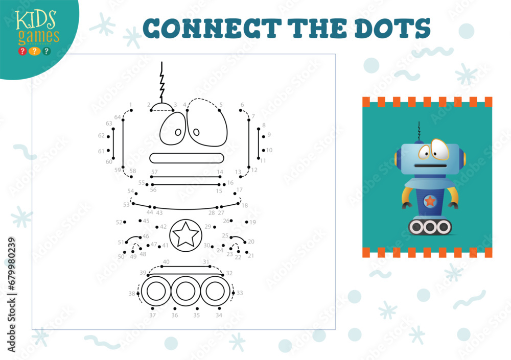 Connect the dots kids game vector illustration. Preschool children educational activity