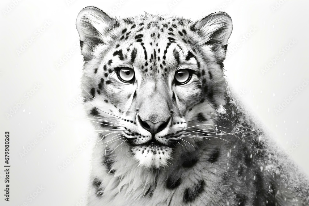 Fototapeta premium realistic black and white drawing of a snow leopard. generative AI