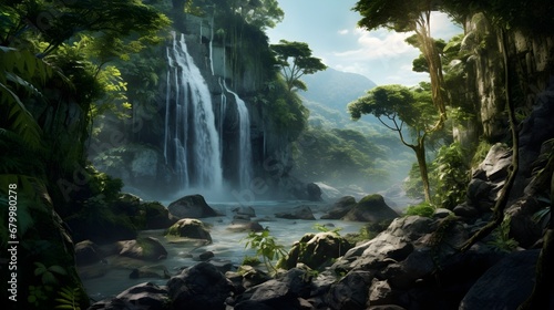A high-speed waterfall in the jungle roared with power,