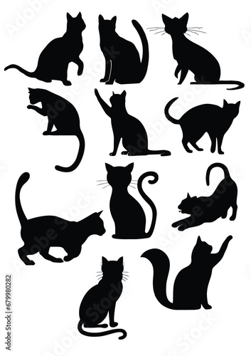 Cats silhouettes. Vector Black and White illustration