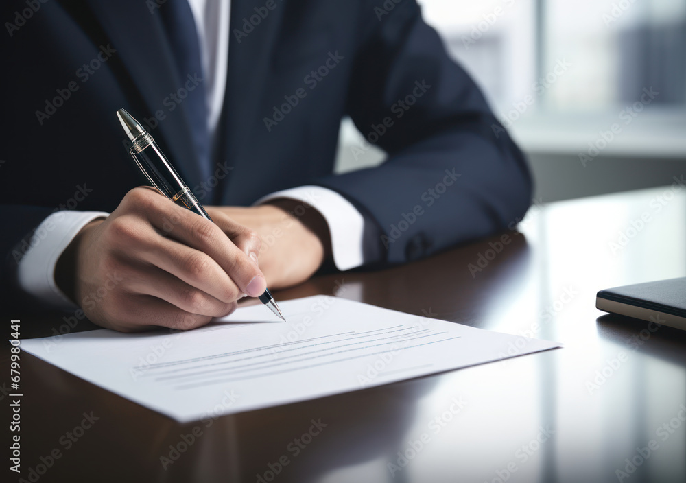 Businessman signs Paperwork Businessman signs Paperwork