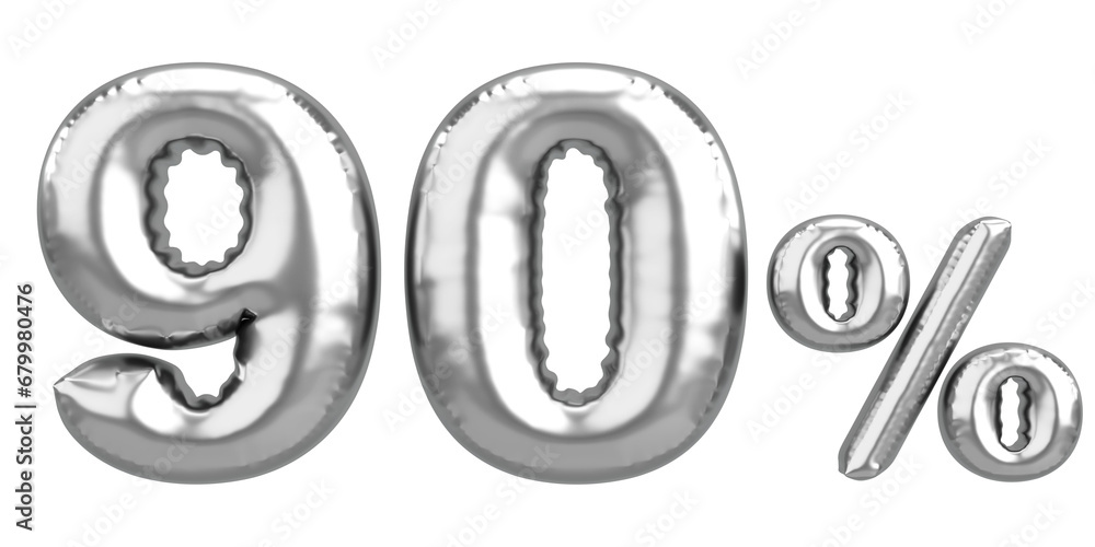 Ninety percent. 90% balloon text. 3D illustration. Ninety percent. 90% balloon text. 3D illustration.