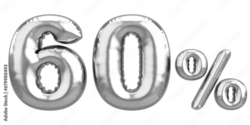 Sixty percent. 60% balloon text. 3D illustration. Sixty percent. 60% balloon text. 3D illustration.