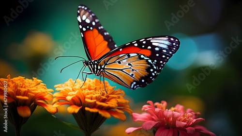 A macro shot of a butterfly on a flower showcased nature's beauty,