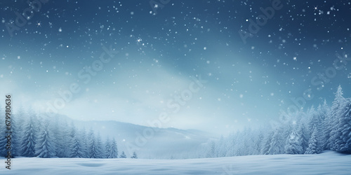 Frosty Forest and Celestial Stars,, Snowy Night Landscape with Trees 