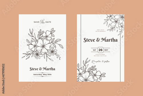 Elegant hand-drawn floral wedding invitation card