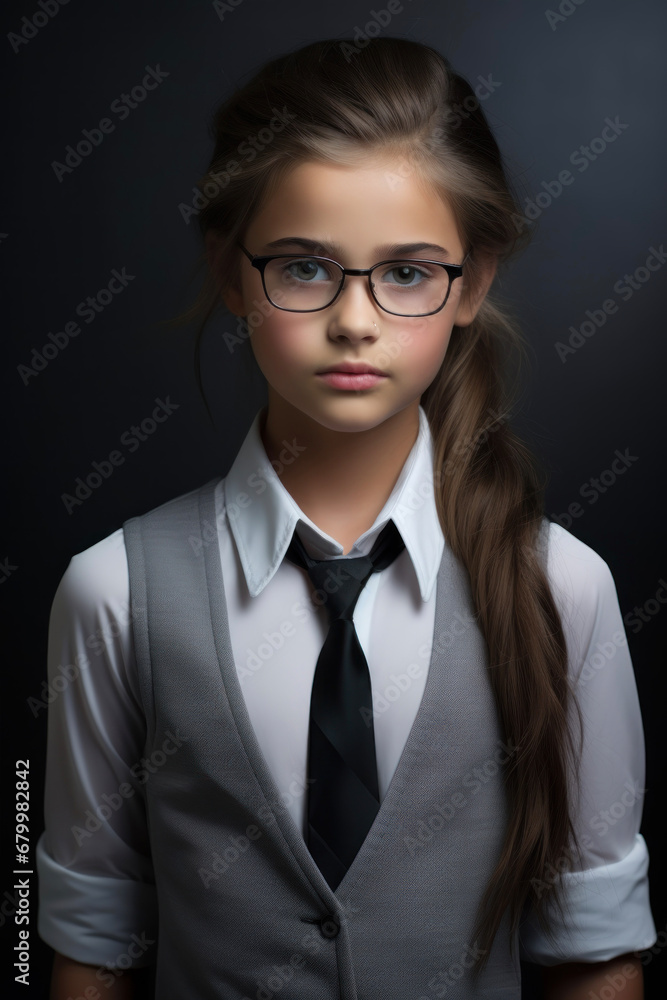 Portrait of a schoolgirl in a beautiful strict school uniform