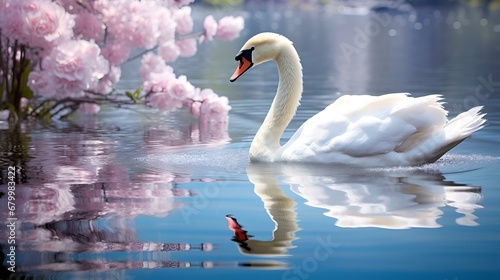 The elegance of a swan gliding across a reflective pond 