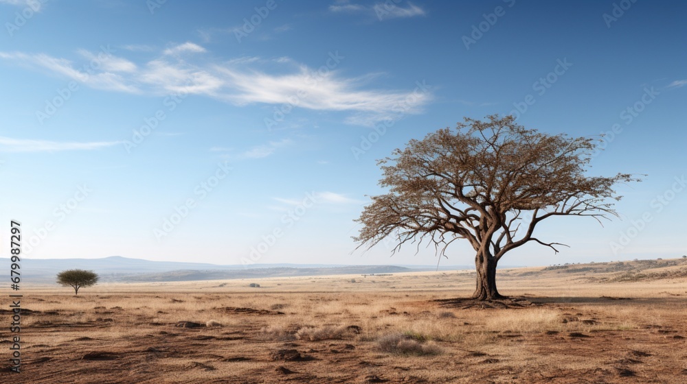 A lone tree standing resolute in a barren, arid desert A lone tree standing resolute in a barren, arid desert