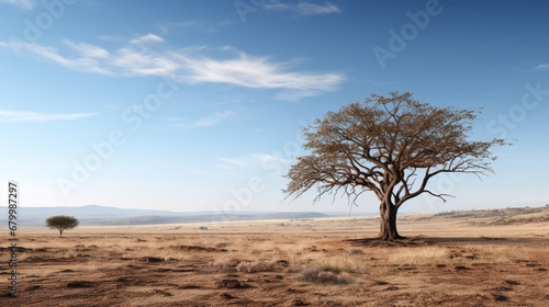 A lone tree standing resolute in a barren  arid desert