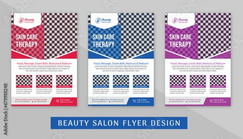 Colorful beauty and spa salon services flyer template design with creative shapes in vector layout photo