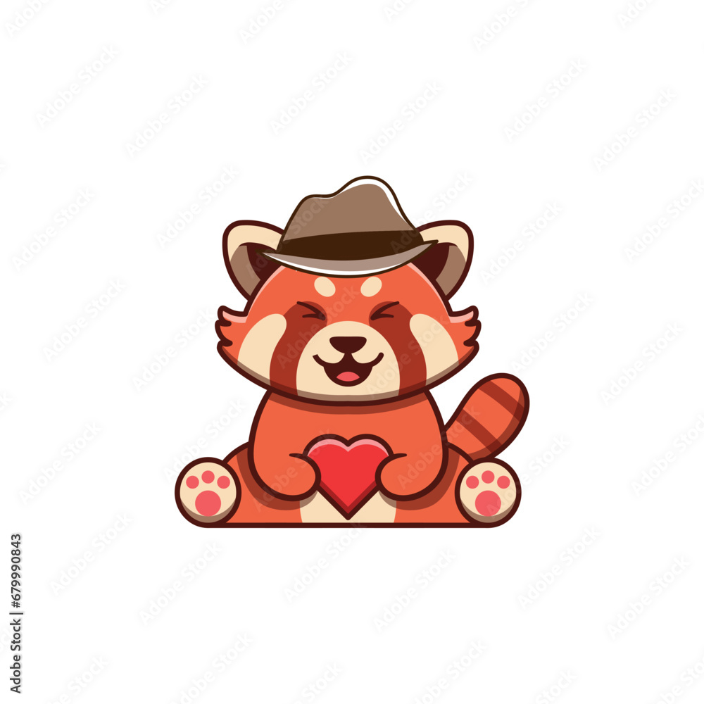 Naklejka premium cute vector animal red panda with mafia hat decoration
